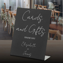 Zwart-Wit Minimalistische Script Kaarten En Cadeau Reclamebord Met Voetstuk