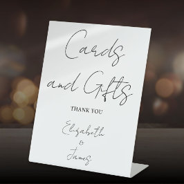 Zwart-Wit Minimalistische Script Kaarten en Cadeau Reclamebord Met Voetstuk