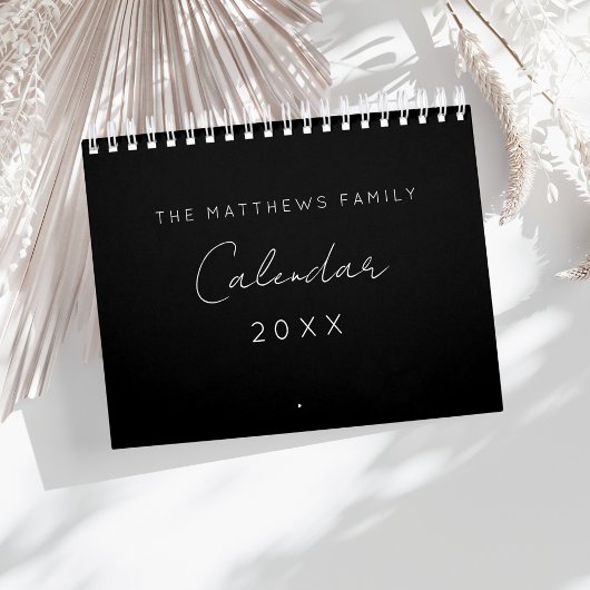 Zwart-wit minimalistische scripttypografiefamilie kalender