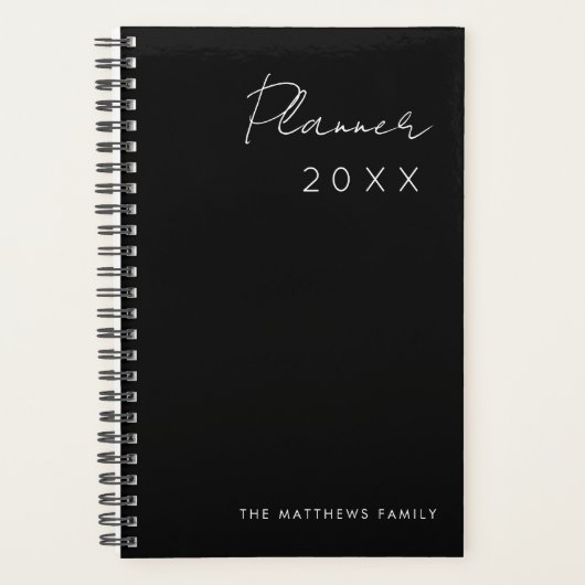 Zwart-wit minimalistische scripttypografiefamilie planner (Voorkant)