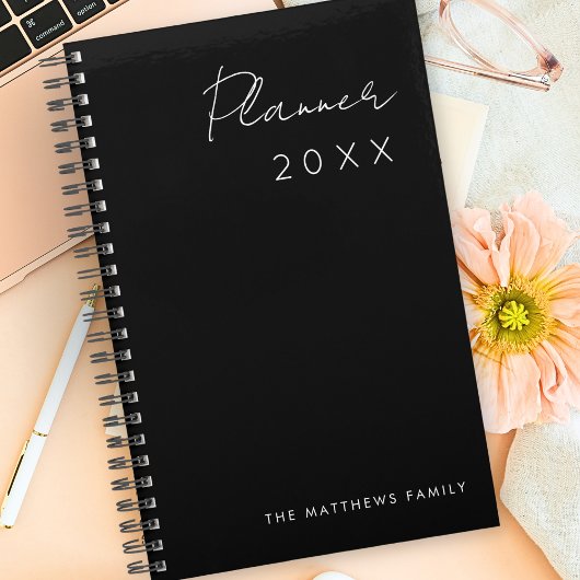 Zwart-wit minimalistische scripttypografiefamilie planner