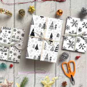 Zwart & Wit Minimalistische set van 3 Inpakpapier Vel