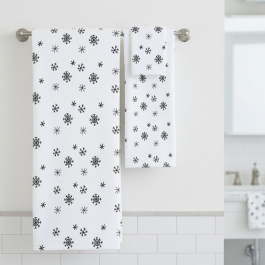 Zwart Wit Minimalistische Sneeuwvlok Kerstmis Bad Handdoek