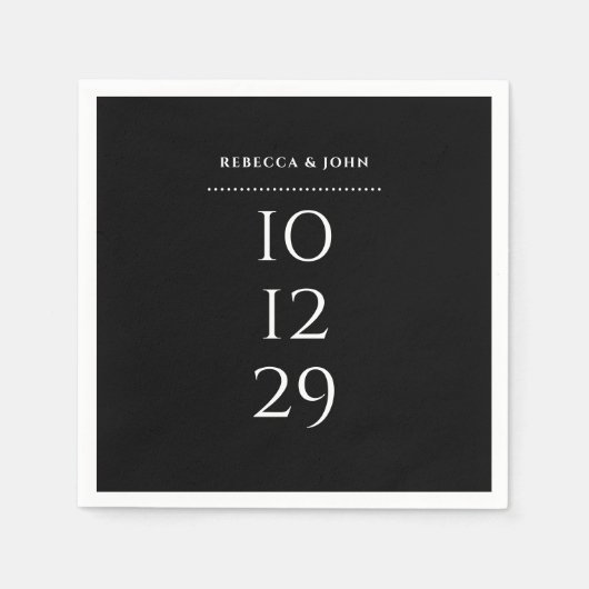 Zwart-Wit Minimalistische Speciale Datum Trouwdag Servet (Voorkant)