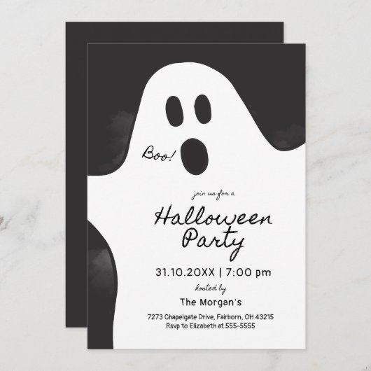Zwart-wit minimalistische spook Halloween Party Kaart (Voorkant / Achterkant)