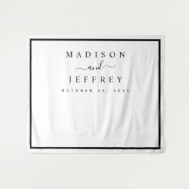 Zwart-wit minimalistische trouwachtergrond wandkleed