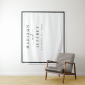 Zwart-wit minimalistische trouwachtergrond wandkleed (In situ)