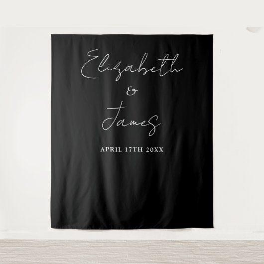 Zwart-wit minimalistische trouwfoto achtergrond wandkleed (Voorkant)