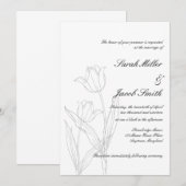 Zwart-wit minimalistische tulp bruiloft kaart (Voorkant / Achterkant)