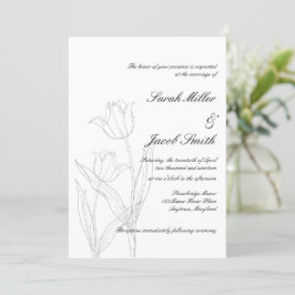 Zwart-wit minimalistische tulp bruiloft kaart