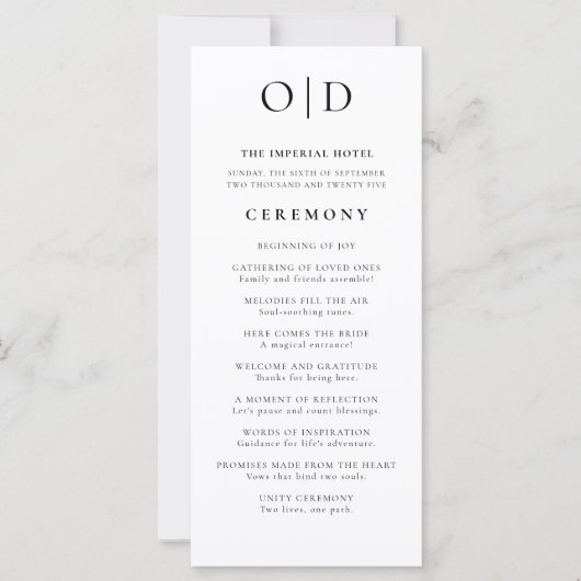 Zwart Wit Minimalistische Typografie Trouwprogramm (Voorkant)