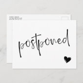 Zwart & Wit Minimalistische Uitgestelde Bruiloft Aankondigingskaart (Voorkant / Achterkant)