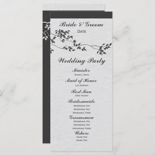 Zwart-wit minimalistische vogels huwelijksprogramm programmakaart (Voorkant / Achterkant)