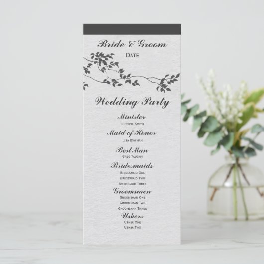 Zwart-wit minimalistische vogels huwelijksprogramm programmakaart (Staand voorkant)