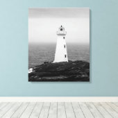 Zwart-wit minimalistische vuurtoren canvas afdruk (Insitu (Houten vloer))