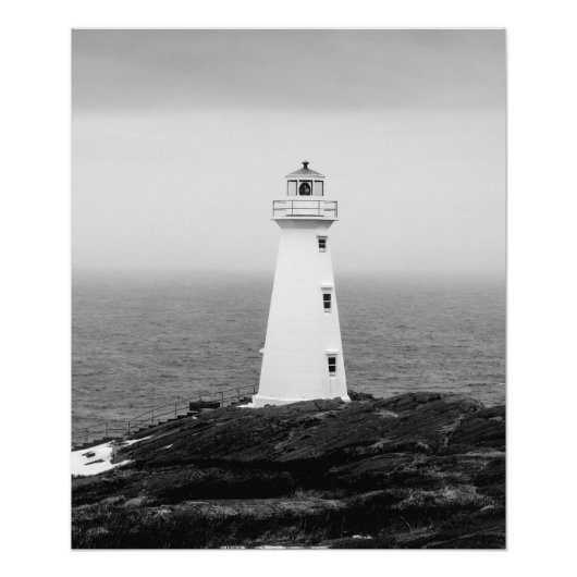 Zwart-wit minimalistische vuurtoren foto afdruk (Voorkant)