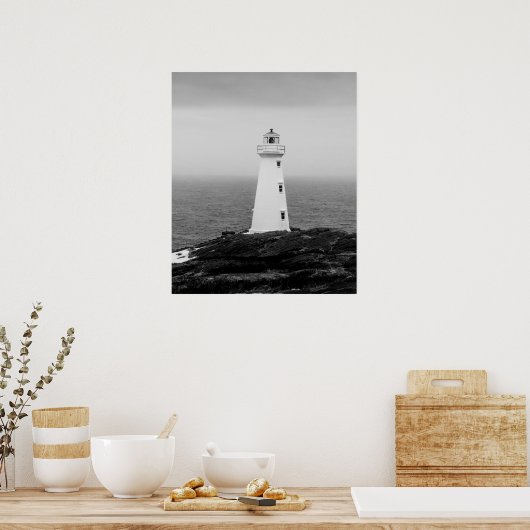 Zwart-wit minimalistische vuurtoren poster (Keuken)