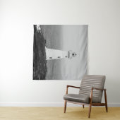 Zwart-wit minimalistische vuurtoren wandkleed (In Situ (horizontaal))