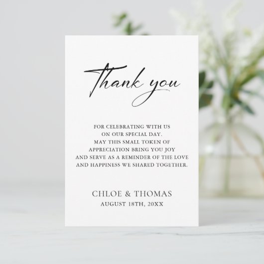 Zwart & Wit Minimalistische Witte Bruiloft Bedankkaart (Staand voorkant)