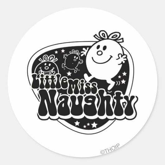 Zwart-wit Miss Naughty Ronde Sticker (Voorkant)