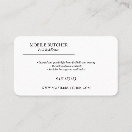 Zwart-wit mobiele slager veehouder visitekaartje (Achterkant)