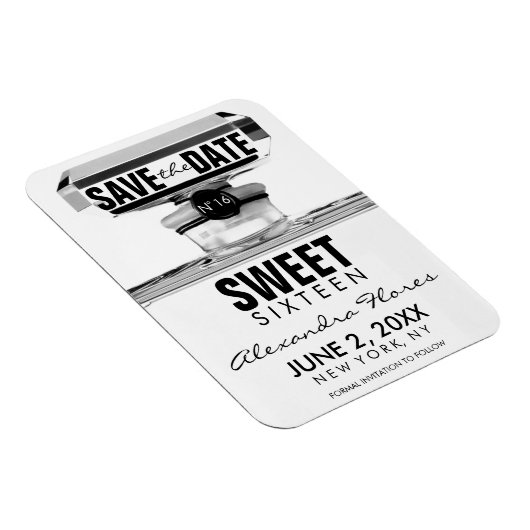 Zwart & Wit Mode Sweet 16 BEWAAR DE DATUM Magneet (Rechterzijde)