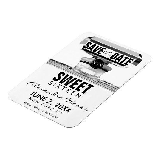 Zwart & Wit Mode Sweet 16 BEWAAR DE DATUM Magneet (Linkerzijde)