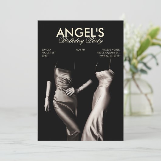 ZWART WIT MODE ZIJDEN JURK GLAMOUR ESTHETISCH KAART (Staand voorkant)