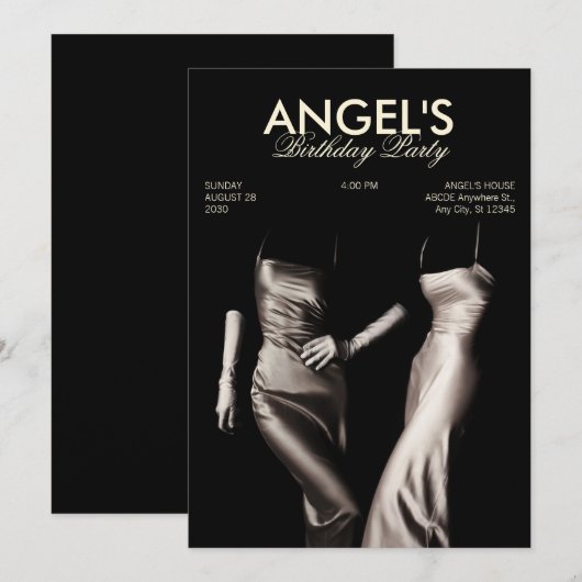 ZWART WIT MODE ZIJDEN JURK GLAMOUR ESTHETISCH KAART (Voorkant / Achterkant)