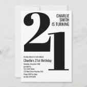 Zwart-wit Modern 21e verjaardagsfeestje Kaart (Voorkant)