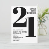 Zwart-wit Modern 21e verjaardagsfeestje Kaart (Staand voorkant)