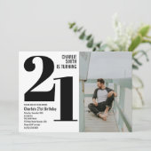 Zwart-wit Modern 21st Verjaardagsfeestfoto Kaart (Staand voorkant)