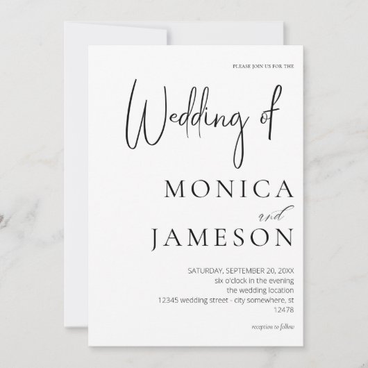 Zwart & Wit Modern 3 Trouwen Kaart (Voorkant)