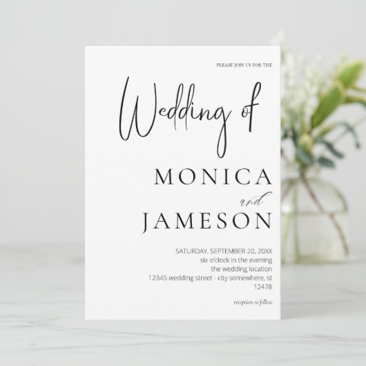 Zwart & Wit Modern 3 Trouwen Kaart (Staand voorkant)