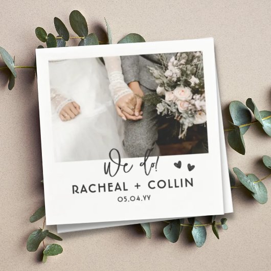 Zwart-wit modern aangepast fotohuwelijk servet