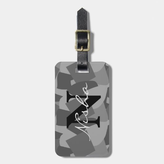 Zwart-wit modern Abstract monogram Bagagelabel (Voorkant verticaal)