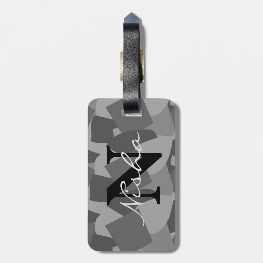 Zwart-wit modern Abstract monogram Bagagelabel (Achterkant verticaal)