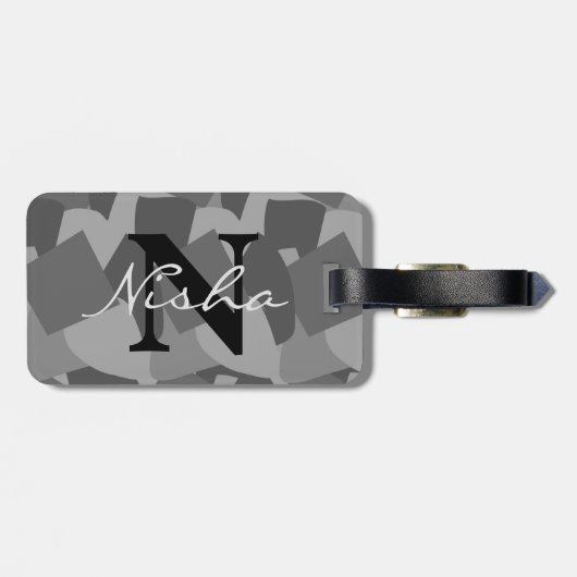 Zwart-wit modern Abstract monogram Bagagelabel (Achterkant horizontaal)