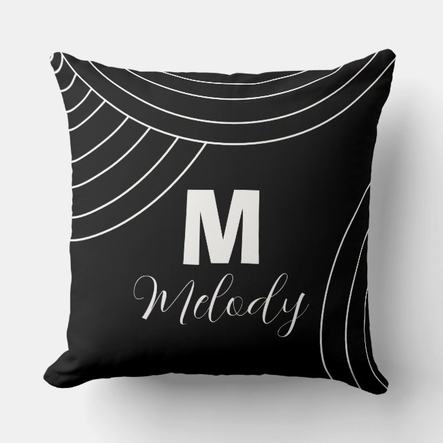 Zwart-wit modern abstract monogram initiaal kussen (Voorkant)
