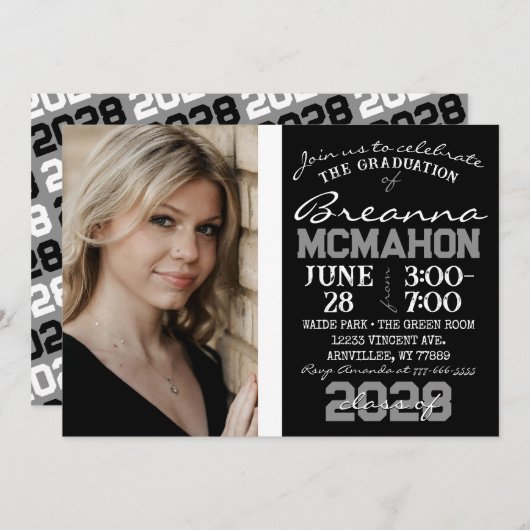 Zwart & Wit Modern Afstuderen Fotouitnodiging Kaart (Voorkant / Achterkant)