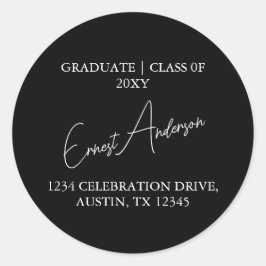 Zwart Wit Modern Afstuderen Retouradres Seal Ronde Sticker