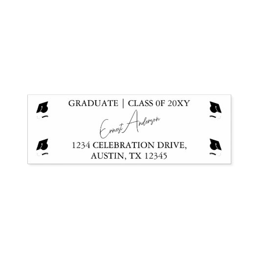 Zwart-wit Modern Afstuderen Retouradres Zelfinktende Stempel (Design)