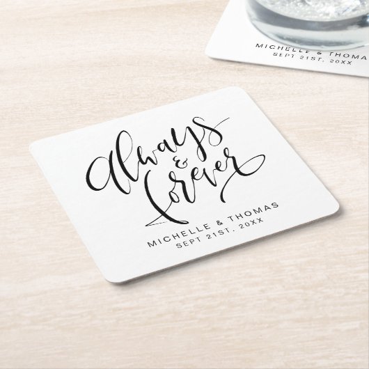 Zwart-wit Modern altijd en voor altijd script Kartonnen Onderzetters (Schuin)