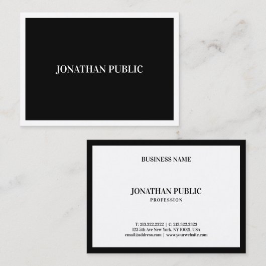 Zwart-wit modern B&W-legant minimalistisch Visitekaartje (Voorkant / Achterkant)