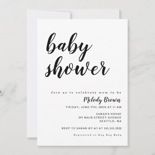 Zwart-wit Modern Baby shower Kaart (Voorkant)