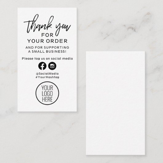 Zwart-wit Modern Bedankt voor uw bestelling Visitekaartje (Voorkant / Achterkant)