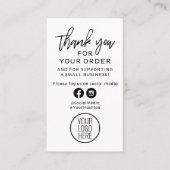 Zwart-wit Modern Bedankt voor uw bestelling Visitekaartje (Voorkant)