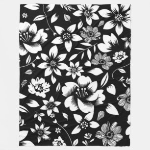 Zwart Wit Modern Bloem Bladeren Waaien Fleece Deken