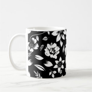 Zwart Wit Modern Bloem Bladeren Waaien Koffiemok