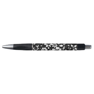 Zwart Wit Modern Bloem Bladeren Waaien Pen